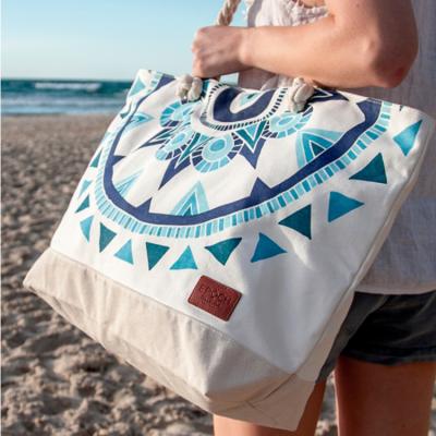 China Beach Friendly Huge Oversized Monogrammed Rope Handle Beach Bags And Totes Bag for sale