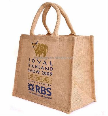 China Recyclable Wholesale Customized Logo Handled Jute Jute Tote Bag / Recyclable Hessian Bag for sale