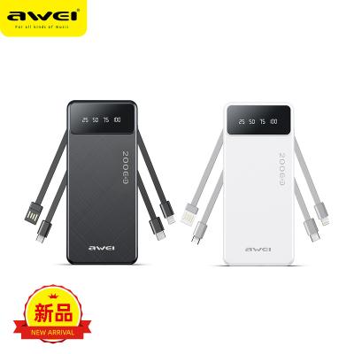 China LED Display Awei Portable Power Bank 20000Mah Power Station P132K Type-C/Usb Led Display 2023 New Product Powerbank 20000Mah for sale