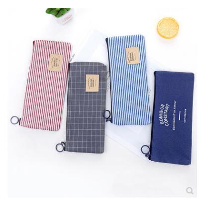 China Flat bag Creative Little Fresh pen bag Striped Oxford Cloth storage bag Pencil case Pencil case Cosmetic bag for sale