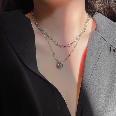 China No Fade Ins Pop Necklace Stainless Steel Double Layer Women Chain for sale