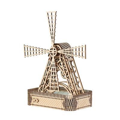 China 2022 New DIY Toys 3D Rotating Handmade Wooden Splicing Set Windmill Set Puzzle Model Toys for sale