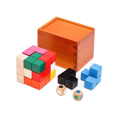 China Lu's new ban lock wooden puzzle toys 3D building blocks deciphering magic box children's educational toys for sale