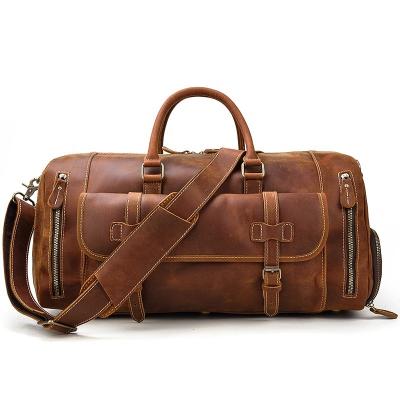 China Luxury Vintage Crazy Horse Vintage Leather Leather Travel Duffel Tote Luggage Bag Weekend Bag For Men for sale