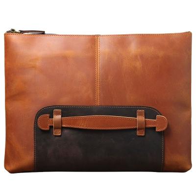 China 2022 Factory Customized GENUINE LEATHER Laptop Bag Document Genuine Leather Cases Classic Cow Handle Clutch Bag Fashion for sale