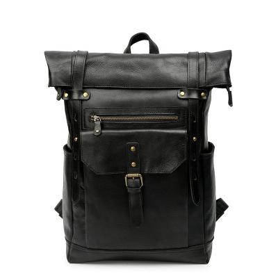 China New Style Waterproof Men's Backpack Vintage Fashion Leather Men Travel Bag Male Laptop Cowhide Bag Outdoor Large Capacity for sale