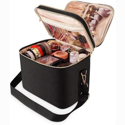 China Hot selling 2022 fashion factory custom double-layer large-capacity PU organizer portable waterproof cosmetic bag for sale