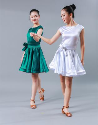 China Children's Latin Bow Dance Dress Practice Sleeveless Anti-Shrink Belt, Performance Dance Skirt. for sale