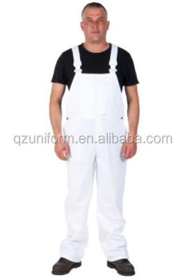 China Corper Buttons / Big Pocket On Chest OEM Service Workwear T/C Overall White Twill Painters Bib Overalls Working for sale