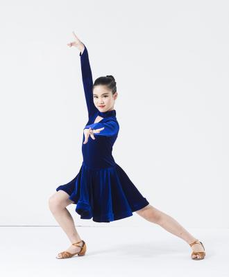 China Red/Blue Velvet Anti-Shrink Kids Latin Dance Dress. for sale