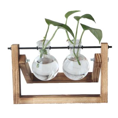 China Wooden Mini Greenhouse Containers Novelty Rack Flower Vase Plant Mini Greenhouse Hanging Container Glass-Glass for sale