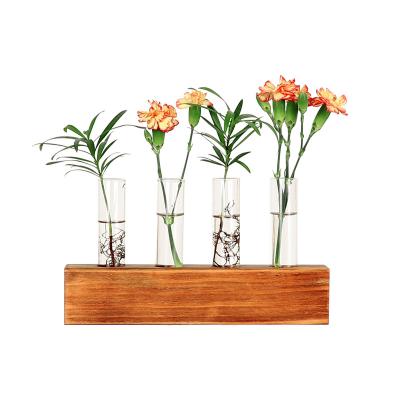 China Creative Novelty Glass Tabletop Glass Vases For Home Decor With Wooden Frame for sale