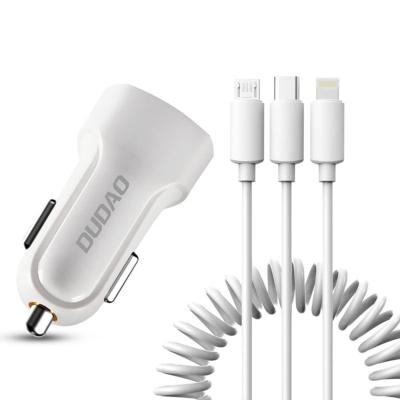 China Hot Selling Official Mobile Phone DUDAO Amazon Daraz Shopee Allegro With 2.4A Cables Fast Charging Dual USB Car Charger for sale