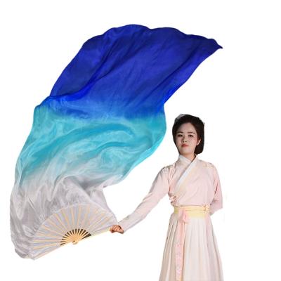 China 100% Silk Prop Veil Fan Pairs Hand Dye Bambboo Fan Veil Belly Dance Lightweight Classical Dance Costume Accessory Stage Props 180cm for sale