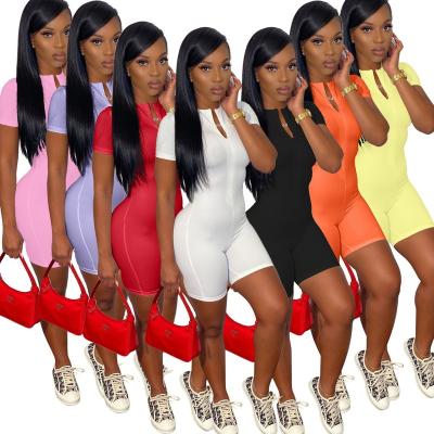 China Sexy Tight Bodycon Cami Jumpsuit For Women Solid Color Zipper Romper Shorts 2022 Summer V-Neck Viable Clothing for sale