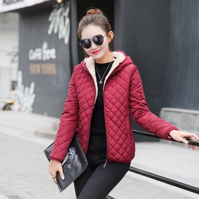 China 2021 Customs Logo Winter Short Warm Women Viable Fleece Striping Hooded Jacket Ladies Cropped Stripper Jacket for sale