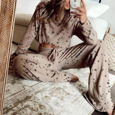 China 2021 Long Sleeve Stars Pajama Tops QUICK DRY Sequined Pajamas Cotton And Silk Women Pajamas Set Casual Pants Suit for sale