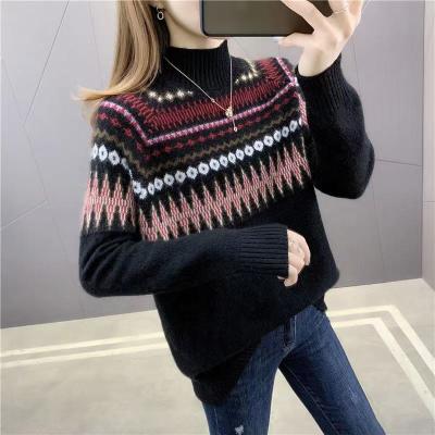 China Anti-pilling 2020 Winter Popular Ladies Long Sleeve Intarsia Christmas Knitted Sweater for sale