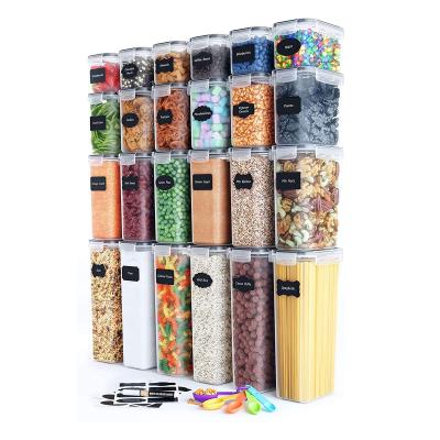 China Freshness Preservation 24 Pieces Ideal For Sugar BPA Free Plastic Canisters Cereal Flour Durable Lids PP With Labels Marker Spoons for sale