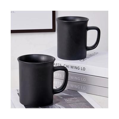 China Sustainable Manufacturers professional custom large capacity matt black glazed square handle reverse mouth ceramic cup printing logo for sale