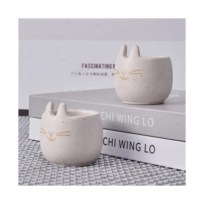 China Sustainable Ceramic container for eggs Creative mini flower pot Ceramic cute animal Cat succulent flower pot with ears custom logo for sale