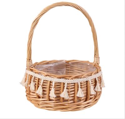 China NEW China Storage Basket Factory Tassel Woven Wicker Baskets Garden Flower Vase With Handle for sale