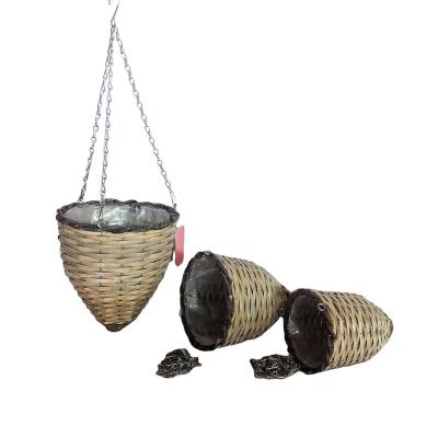 China Wholesale Colorful Cone Decorative Wicker Factory Hanging Hanging Basket for sale