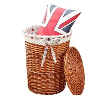 China Newest Handmade Wicker Willow Large Dirty Clothes Laundry Hamper Home Decorative Basket With Lid Customizable Wholesale for sale