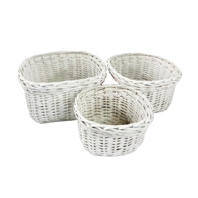 China Large Handmade White Wicker Storage Basket With Folding Handles / Generous Decoration Basket for sale