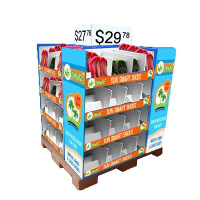 China Eco-friendly Cardboard Pallet Display 4 Shelf Insole Free Standing Health Care Products Display Stands for sale