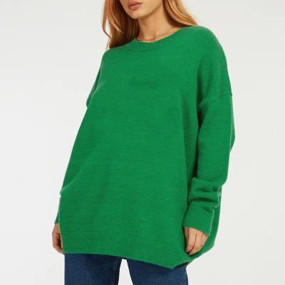 China Anti-wrinkle CaiNan Custom Logo Women Sweaters Loose Knit Sweater Women Crewneck Letter Jacquard Green Oversized Sweater for sale