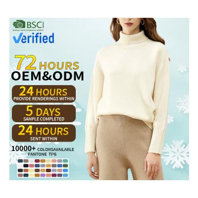 China Custom Modest Elegant Merino Wool Knitted Pullover Sweater Women Anti-wrinkle logo OEM ODM winter fashion women tortoise neck top for sale