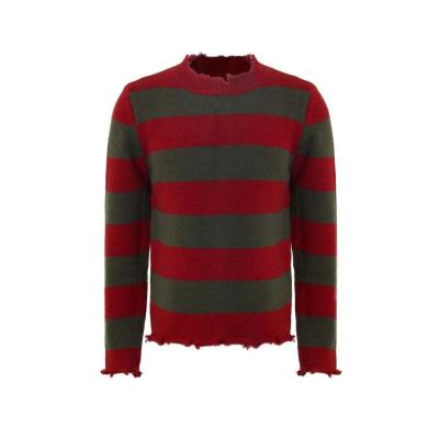 China CaiNan Factory Custom Green Red Anti-wrinkle striped sweater Halloween Cosplay Krueger costume distressed ripped sweater for sale