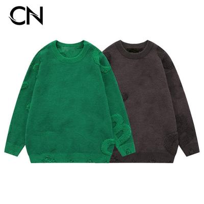 China CaiNan Custom Fashion Design Mens 3d Logo Letter Embroidery Anti-wrinkle Knit Pullover Crewneck Long Sleeve Men Sweater for sale