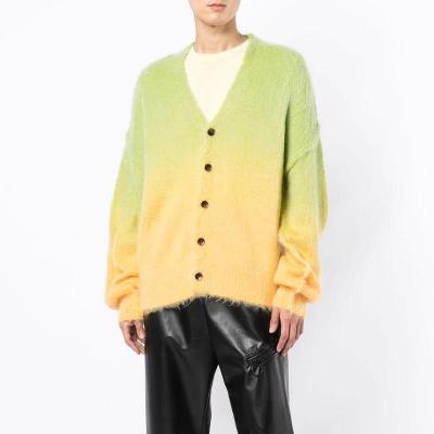 China CaiNan Anti-wrinkle long sleeve mohair cardigan custom fuzzy unisex designer sweater gradient gradient mohair cardigan men for sale