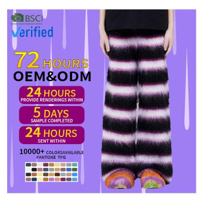 China CaiNan OEM and ODM custom men's knitted pants Anti-wrinkle and furry pants mohair flared striped pants mohair pants men for sale