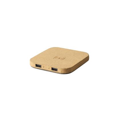 China Eco Friendly Cell Phone Cork Two USB Square Output 5W Universal Fast Charging Cork Wireless Phone Charger for sale