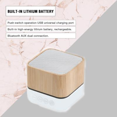 China No Promotion Gift OEM Logo Square Bamboo Wooden Home 3w Mini Wireless BL 2021 Portable Mic Speaker For Mobile Phone Computer for sale