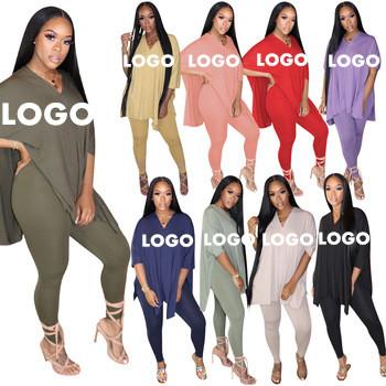 China Autumn Tracksuit Anti-Static Jogger Sets V-Neck T-shirt Pants Women Clothing Set Two Piece 2 Piece Clothing Set Women Outfit for sale