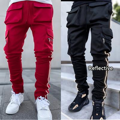 China 2021 Anti-wrinkle Stretch Sweatpants Slim Solid Cargo Pants Mirror Running Joggers Pants Men Training for sale