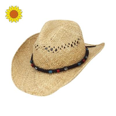 China Character Women Raffia Cowboy Straw Hats 100% Western Raffia Custom Design Fedora Trilby Hats for sale