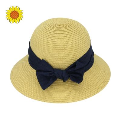 China Character Graceful Plain Girls Hand Sewn High Quality Paper Braid Kids Bucket Hat Foldable for sale