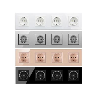 China EU Plug Outlet 344*86mm Residential Multi Color Tempered CE Rohs AC110-250V 16A / Multipurpose Crystal Glass Panel Wall Socket USBWeak 5V 2A for sale