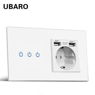 China EU 146*86 EU 146*86 Tempered Glass Panel CombinationGlass Wall Socket Touch Panel USB Wall Socket Touch Switch LED Rohs AC100-240V 1/2/3 Strip for sale