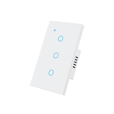 China US 118 Lifetime Home Appliances 3gang Wifi Switch Tempered Glass Panel Google Alexa Voice App Remote Timing 100-240VAC/tuya for sale