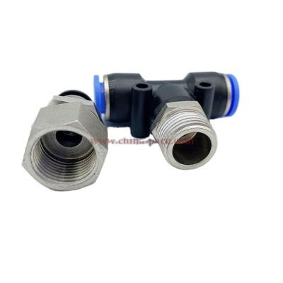 China PBT Plastic PB T Type Tee Branch Tube 3 Ways Elbow Pipe Fittings Unions Pneumatic Connector for sale