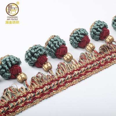 China Curtain Pom Pom Trim Beaded Fringes wholesale, for curtain accessories, home deco, drapery, Valance for sale