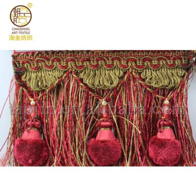 China Simple and Fashion Pom Pom Curtain Fringe Tassel Elegant Red for Garment and Carpet for sale