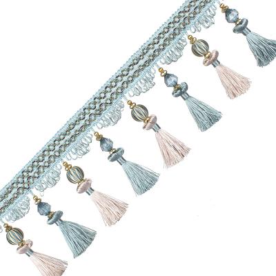 China Curtain Door Curtain Beaded Tassel Fringe European Curtains Decoration Yarn Polyester Fringe for sale