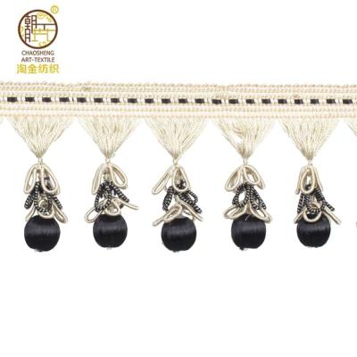 China Handcraft Lampshade Fringe Wooden Beaded Fringe Trim For Curtain for sale